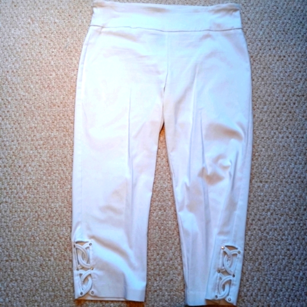 White Crop Pants with Rhinestone Accents